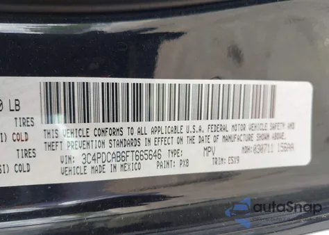 2015 Dodge Journey Se из США, поврежденный, VIN 3C4PDCAB6FT665646